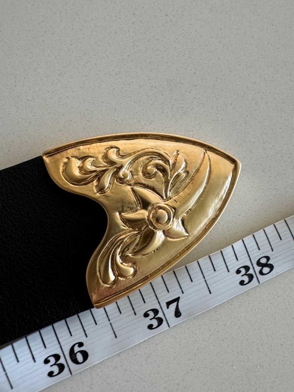 Anthropologie Streets Ahead Big Buckle Western Belt Gold Plated Leather Size XS - Picture 11 of 12
